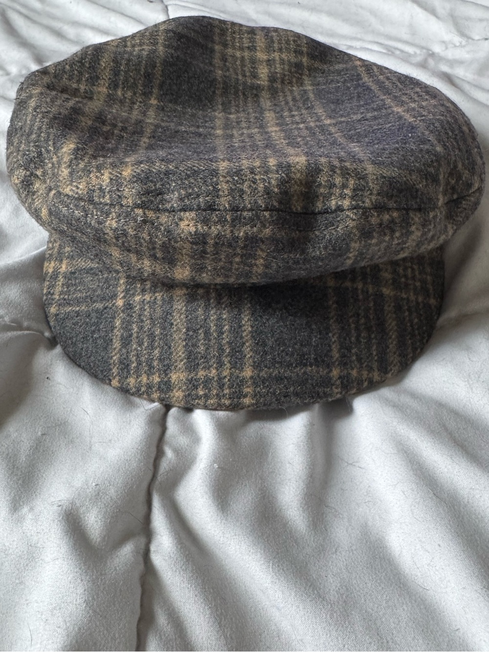 Brixton Gray and Tan Plaid Baker Boy Cap with Burgundy Lining